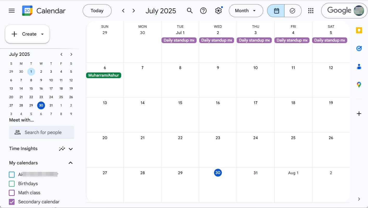 Google Calendar page to access calendar ID