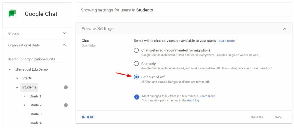 turn off google chat service from Google Admin Console, made by xFanatical