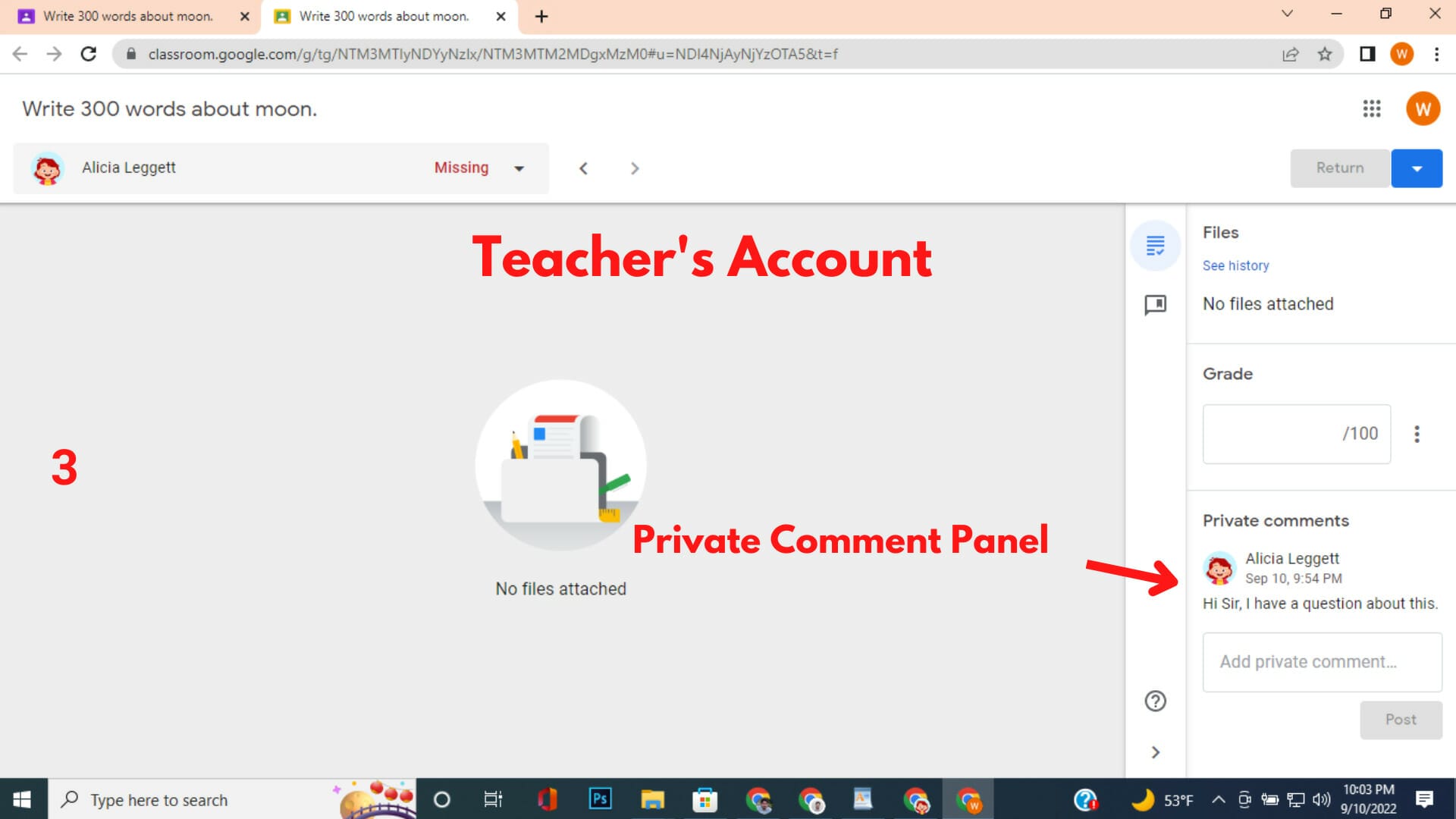 Private Comments in Google Workspace For Education - Teacher account