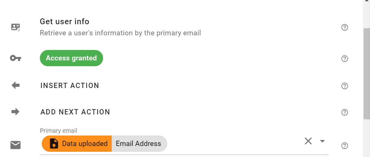 Select Email Address in Get user info action