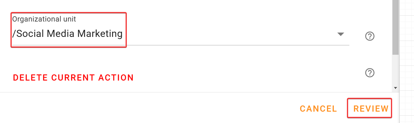 Configuring Organizational unit field on move chrome device to OU edit action screen