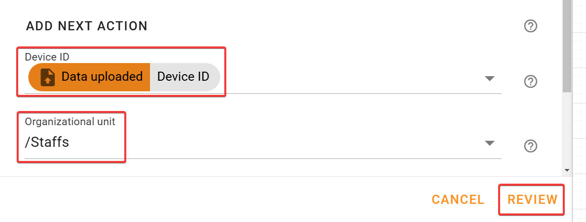 Configuring device id and organizational unit on move chrome device to ou