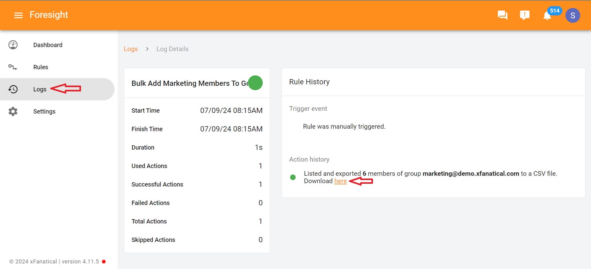 Download the CSV file from the log page. Open the file and remove the members records that you do not want to add to the group