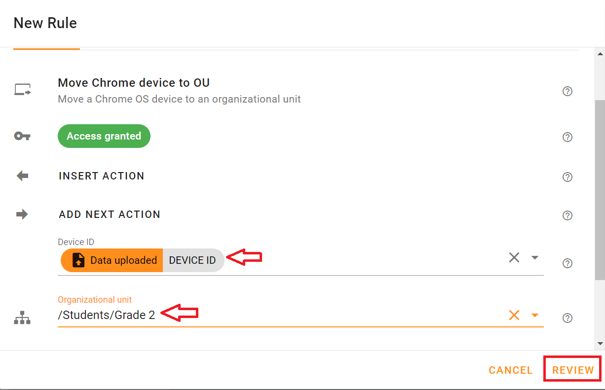 Select the Device ID in the Device ID field, and opt for Grade 2 in the Organizational Unit