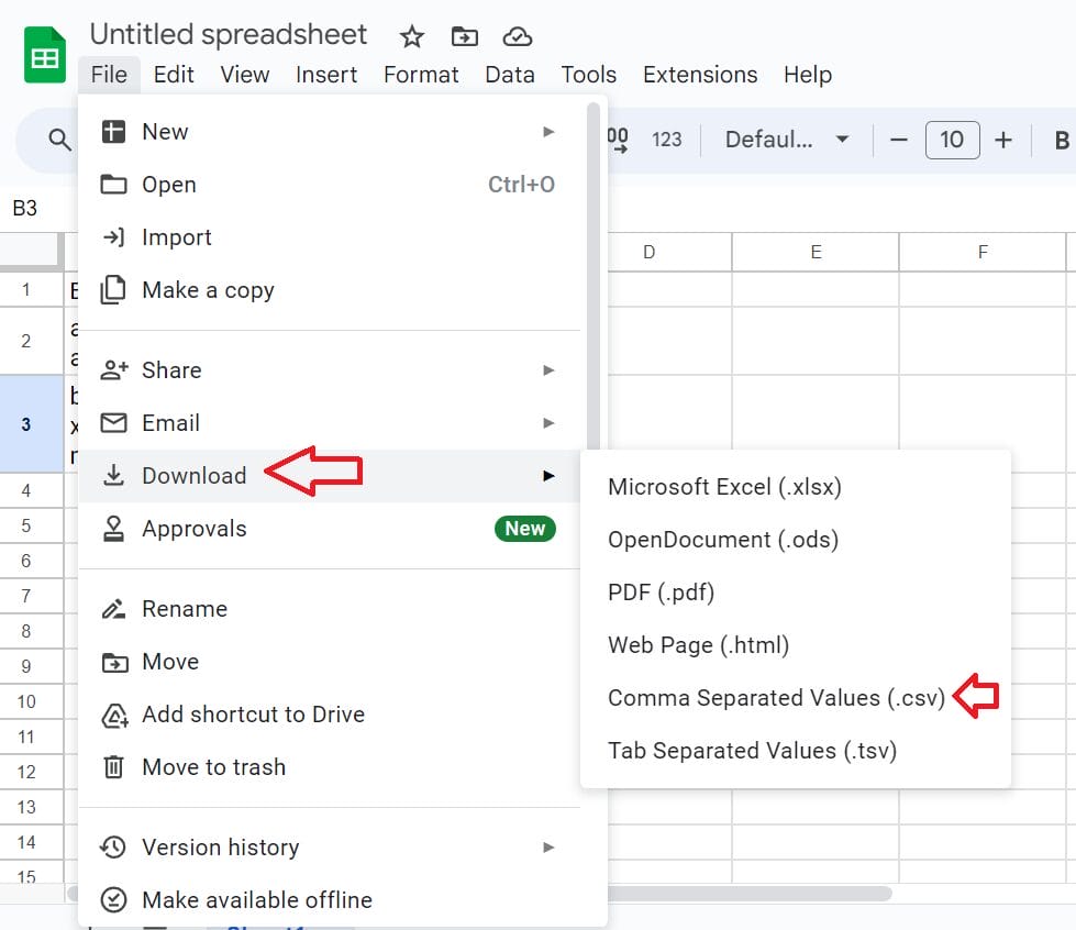 download the Google Sheet in CSV format