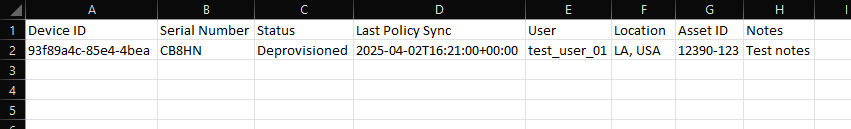 Sample CSV file for bulk enable chrome device automation rule creation process