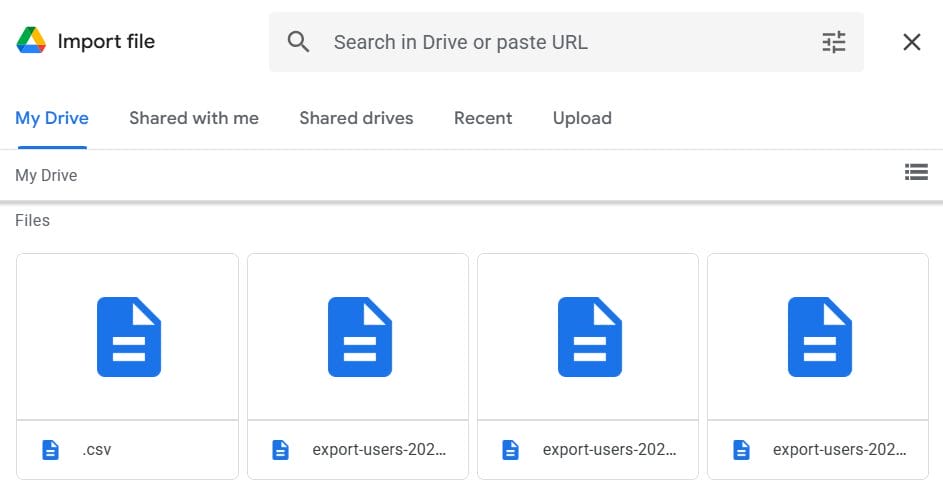 Select CSV file to import