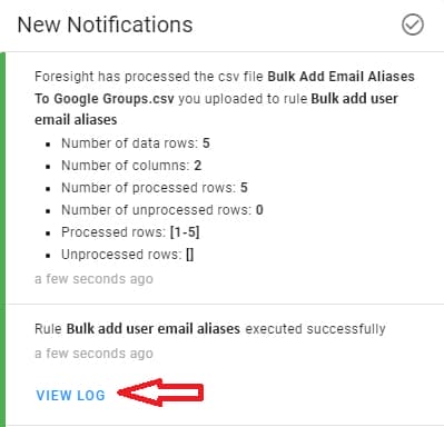 Rule Verification
A Notification will appear in the top-right corner of the Rules page. Click View All to review the execution status of the rule.
