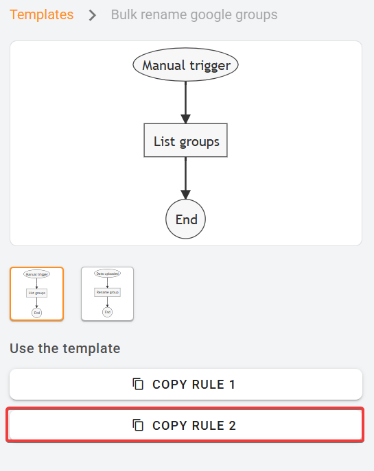 Bulk rename google group template with copy rule 2 button