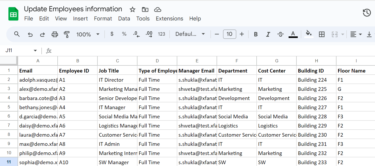 CSV file containing Updated employee information
