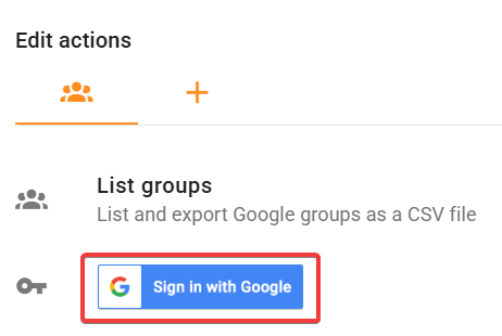 Sign in with Google button on list groups edit action screen