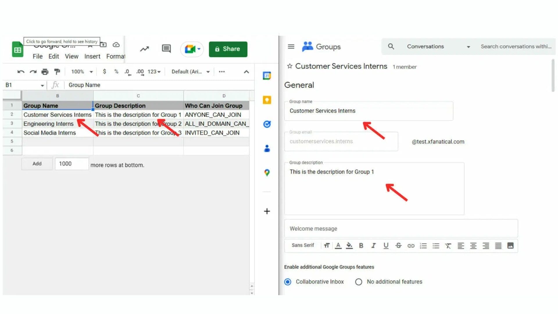 To verify the results, check if the settings have been changed in Google Groups using the Google Groups console