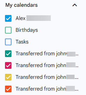 Verification for Google Calendar events are transferred.