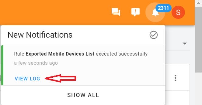 A notification will appear in the top right-hand corner. Click on it, then select View log