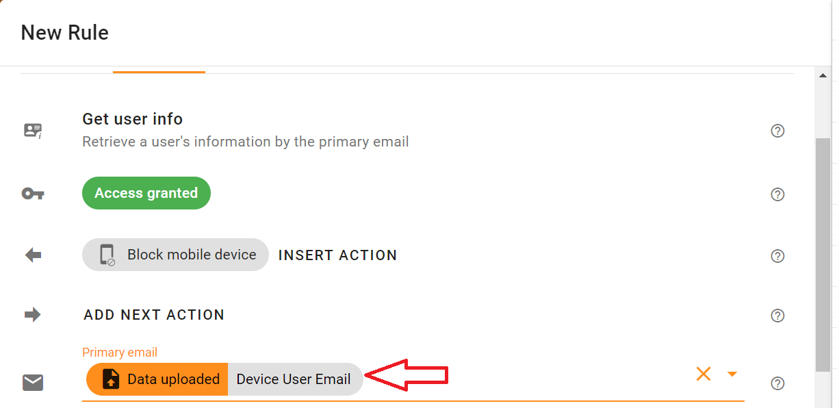 In the Primary email field, Select the Device User's Email