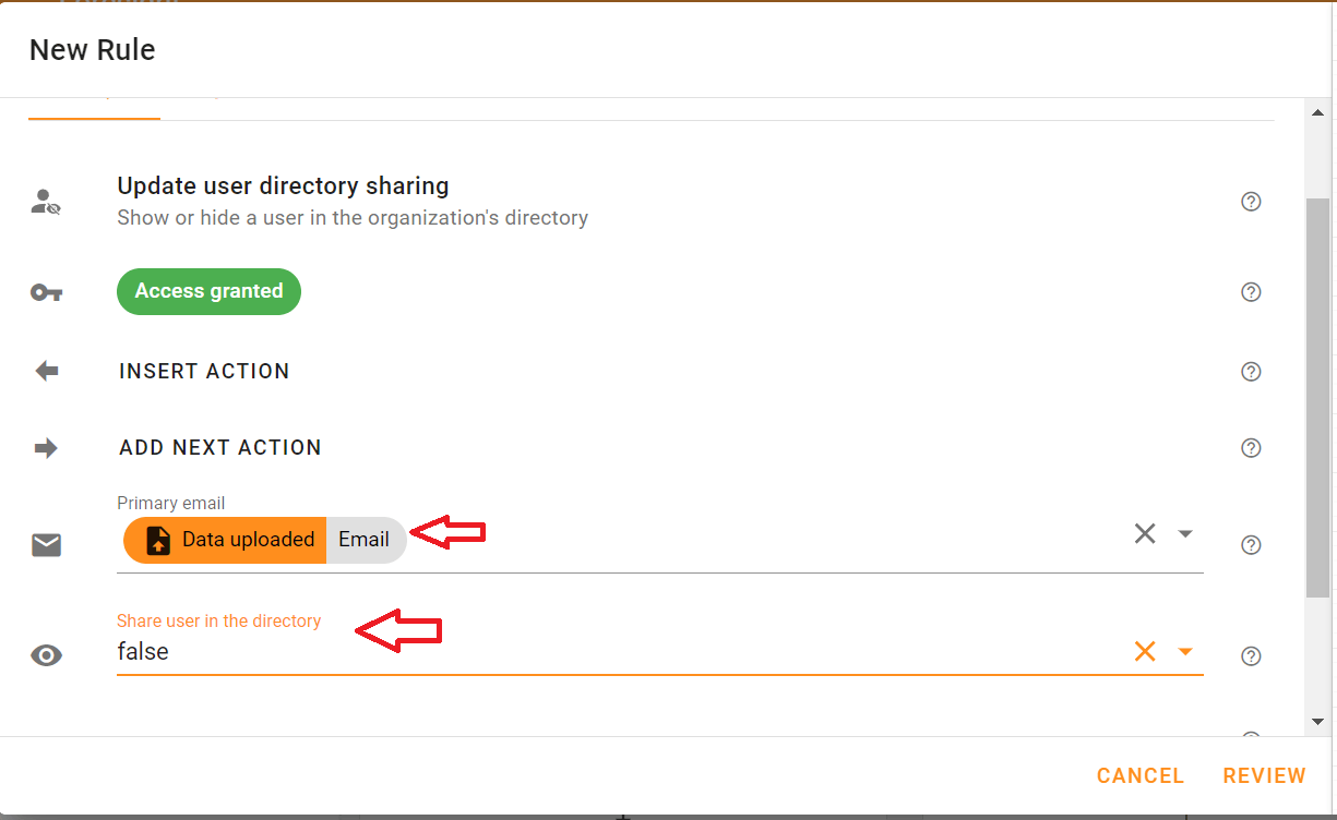 Select the Email in the Primary email field. Then false the Hide user in the directory
