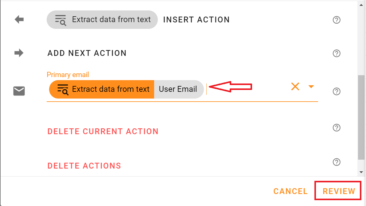 Select User Email in Primary email. Click Review