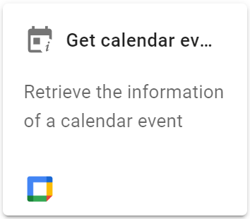 Select an action screen, click the Get Calendar event info action