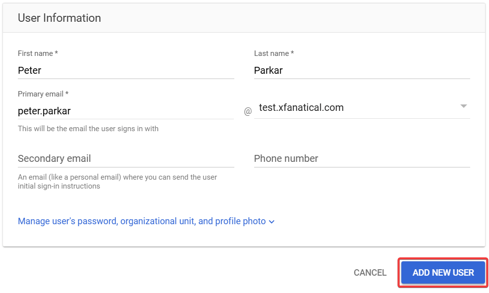 enter new user details