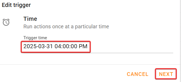 Configure the time trigger for Schedule uploading data to rule rule.
