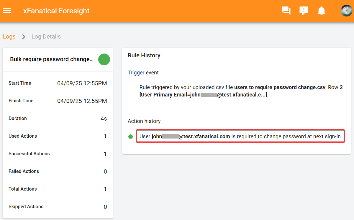  Logs detailed page for Rule 1.