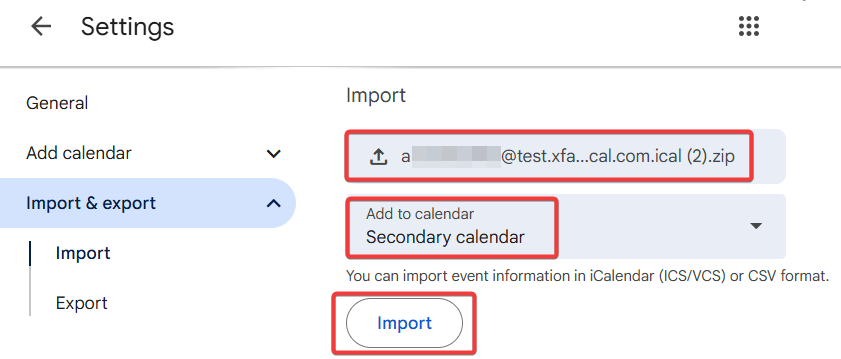 Import Google calendar into target calendar