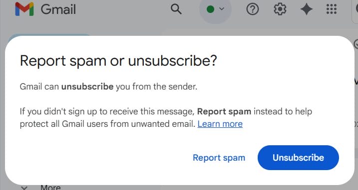 Report spam screen