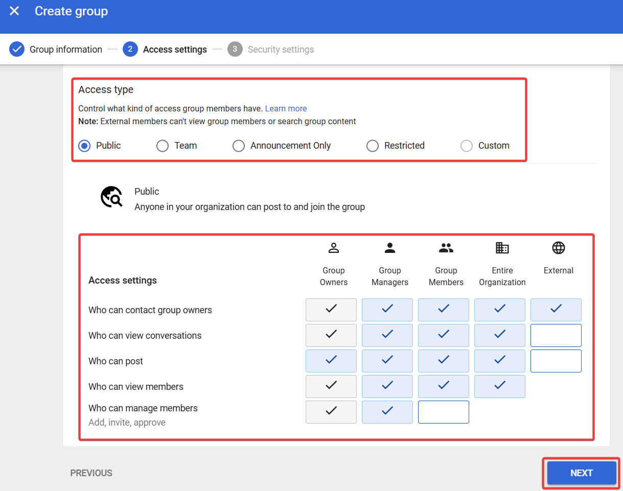 Provide access settings