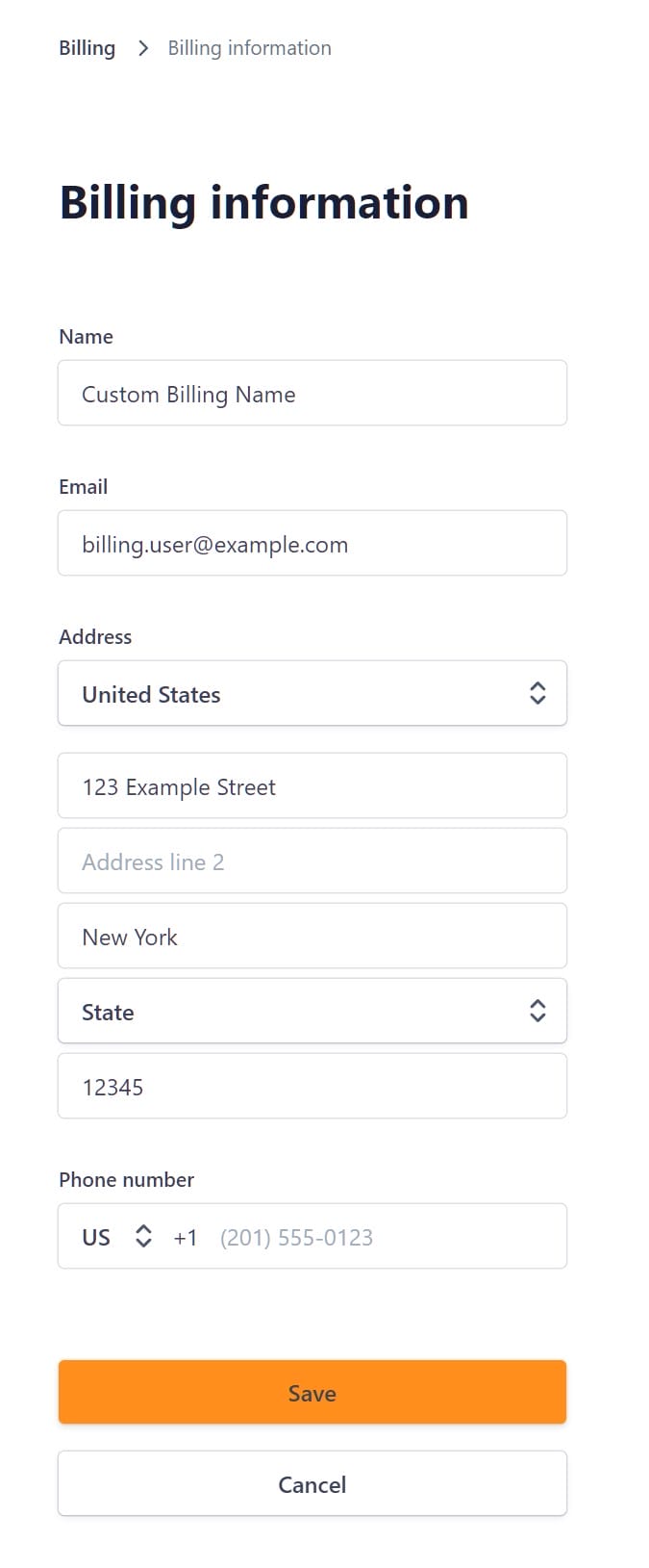 update billing address in Stripe portal