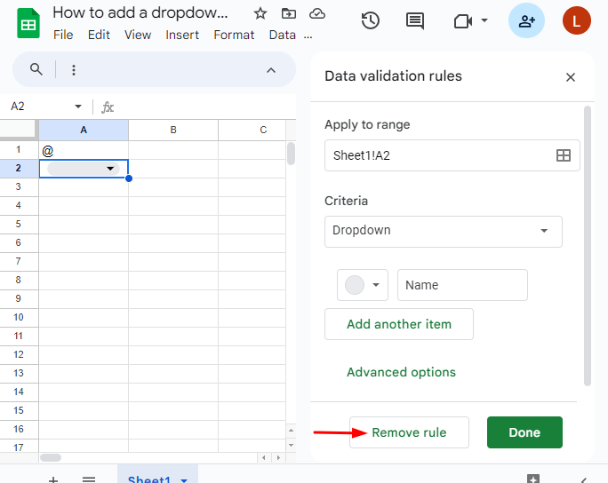 guide how to add a drop-down list in Google Sheets