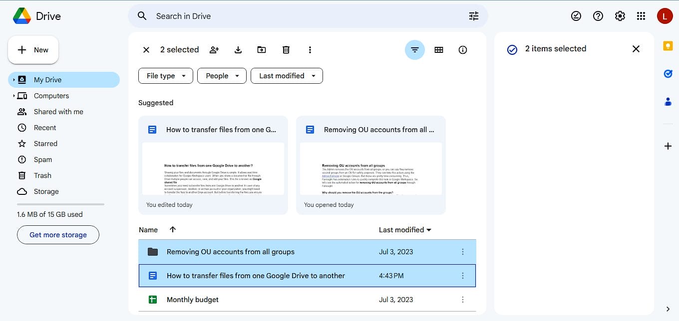 transfer files from one Google Drive to another