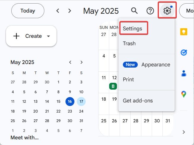 Update calendar settings.