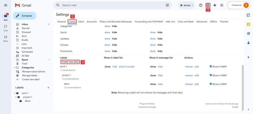 click the Labels tab