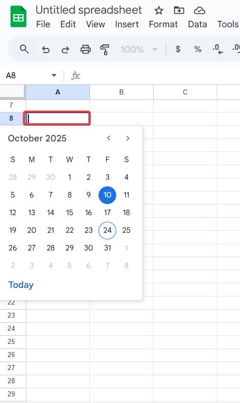 click on the selected cell