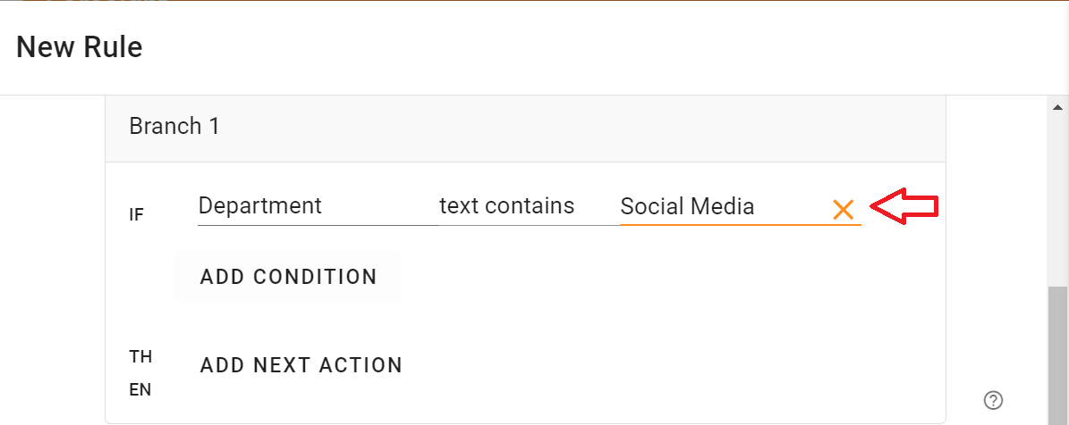 Again, select Department as the variable type and Text contains as the operator. Give a name for your organizational unit – Social Media