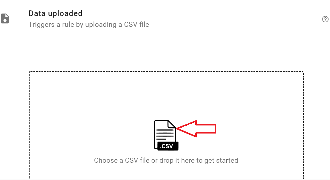 Click on the upload box and upload the downloaded .CSV, wait for the CSV to be parsed