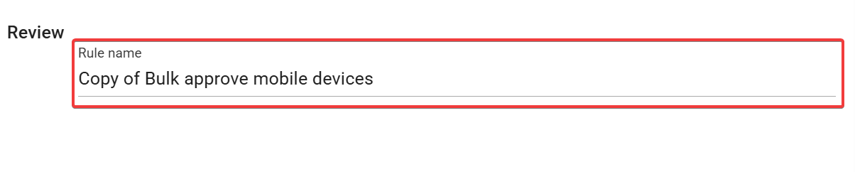 Configuring Rule name of rule review screen