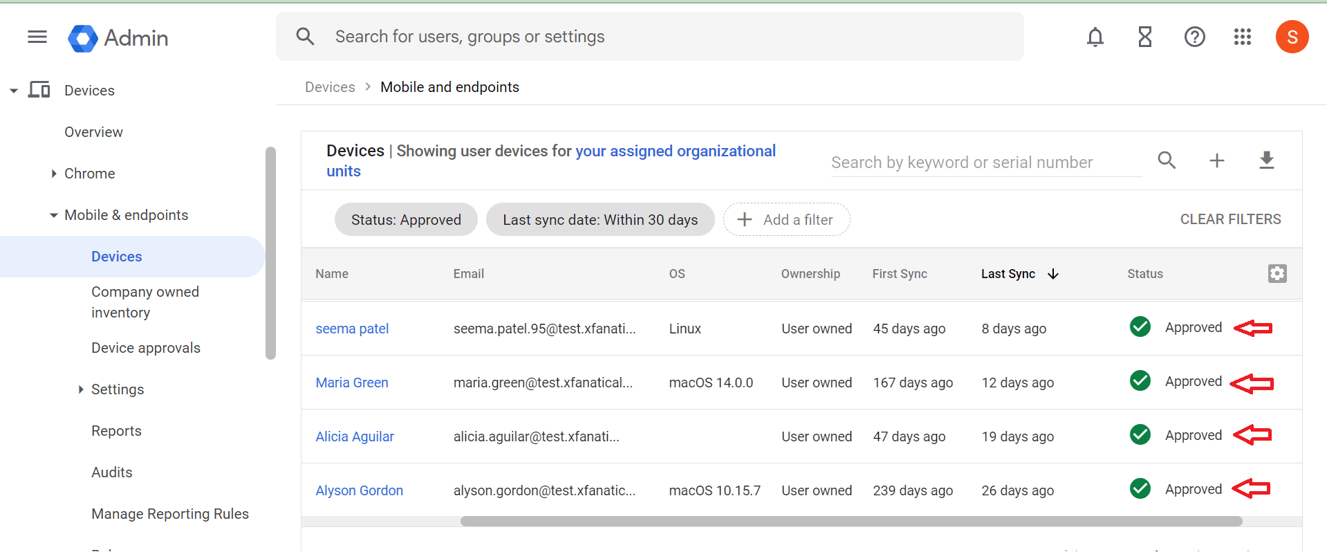 Verify the results from Google admin console