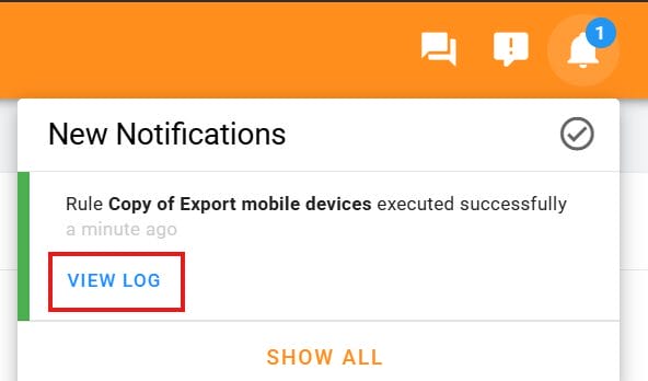 notification, and click on View Log button