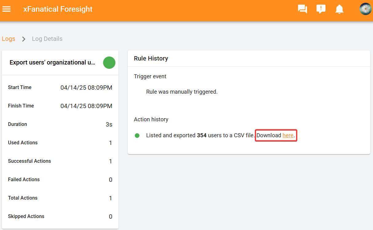 Download the CSV file from logs details page.