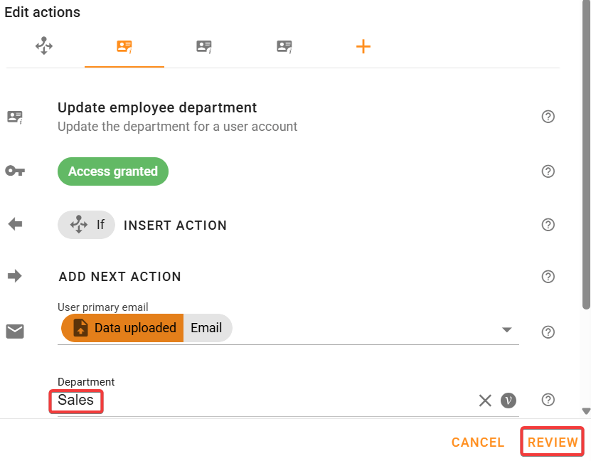 Select the desired department mapped to the organizational unit for the rule