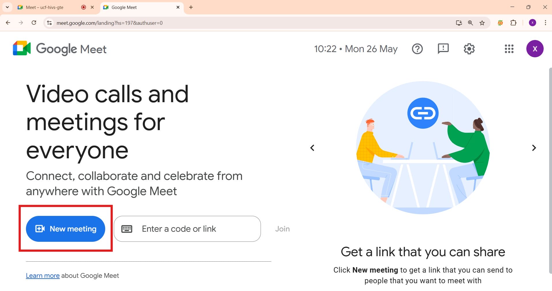 New meeting in Google Meet