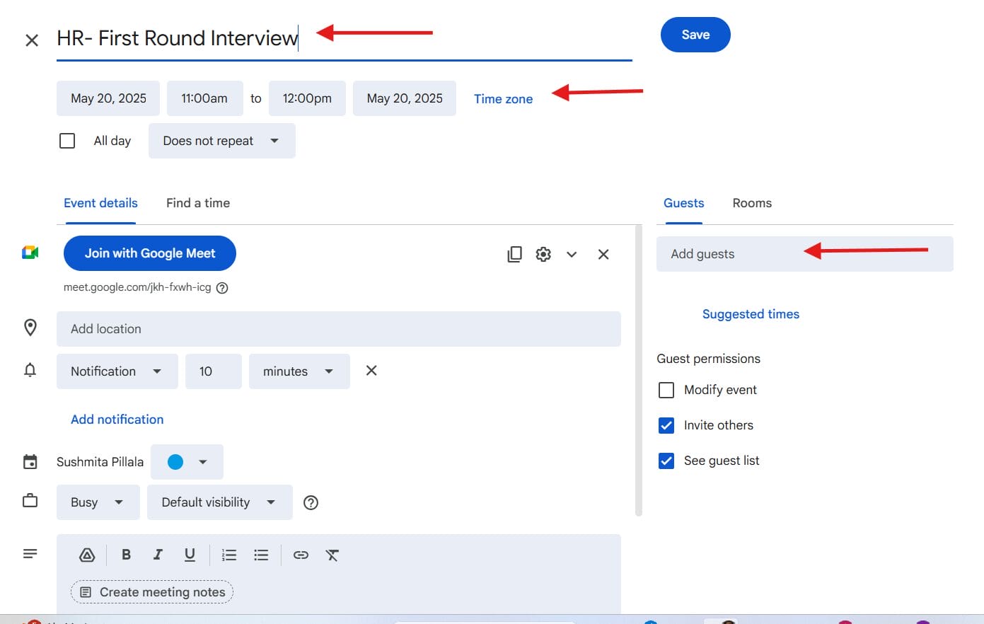 Google Calendar Event Details