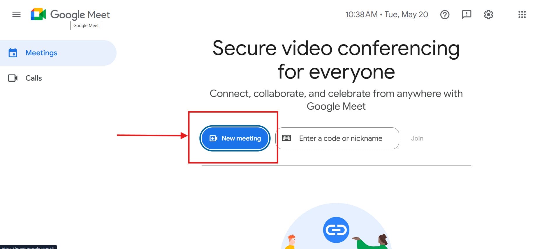 New Meeting option in Google meet