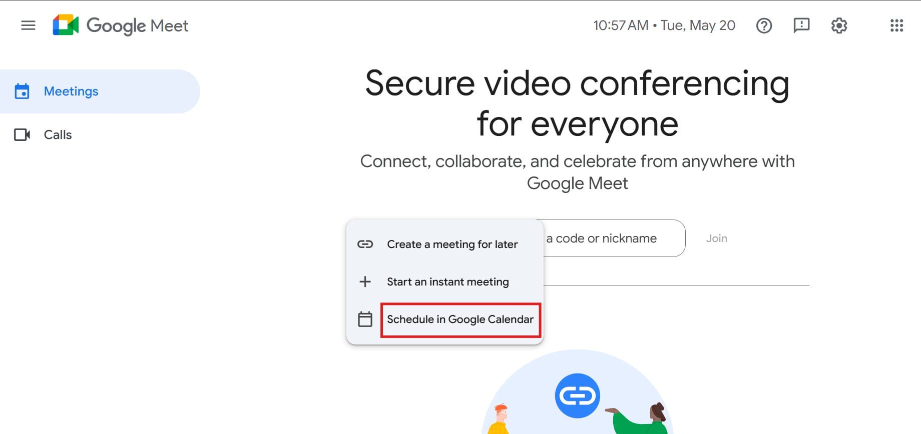 Schedule in google calendar foe new meeting