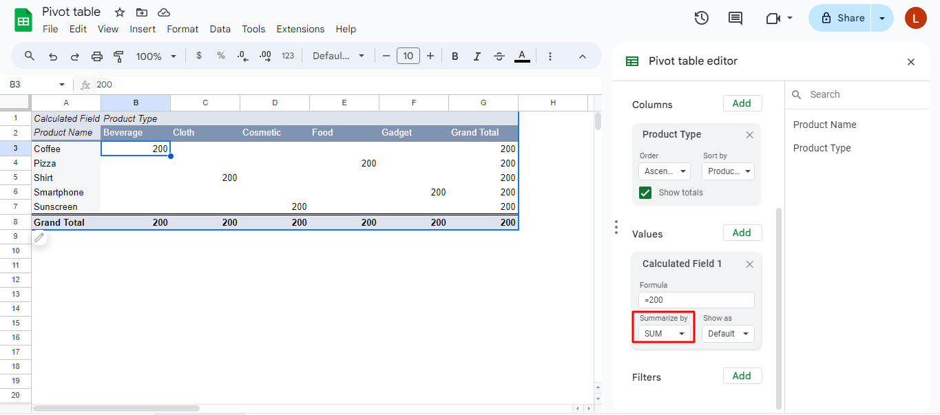 Calculated the Sum with Fundamental of Pivot Tables in Google Shreet Article