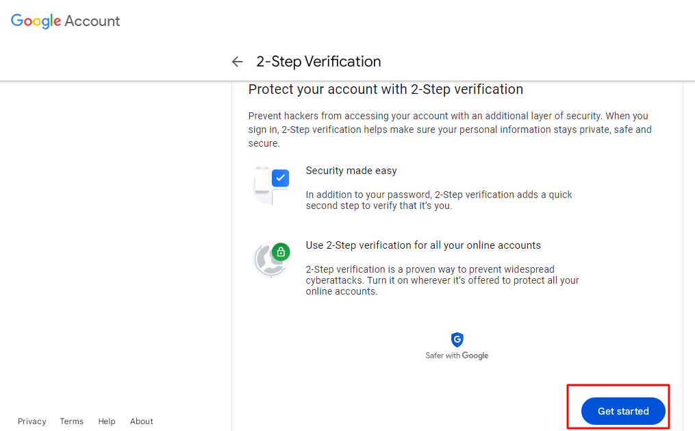 2-Step Verification click Get started