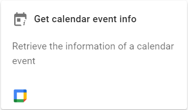 Select an action screen click the Get calendar event info action