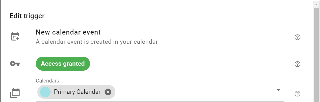 In the Edit trigger screen select Primary Calendar
