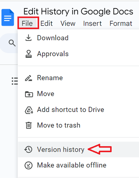 From the dropdown menu, select Version history